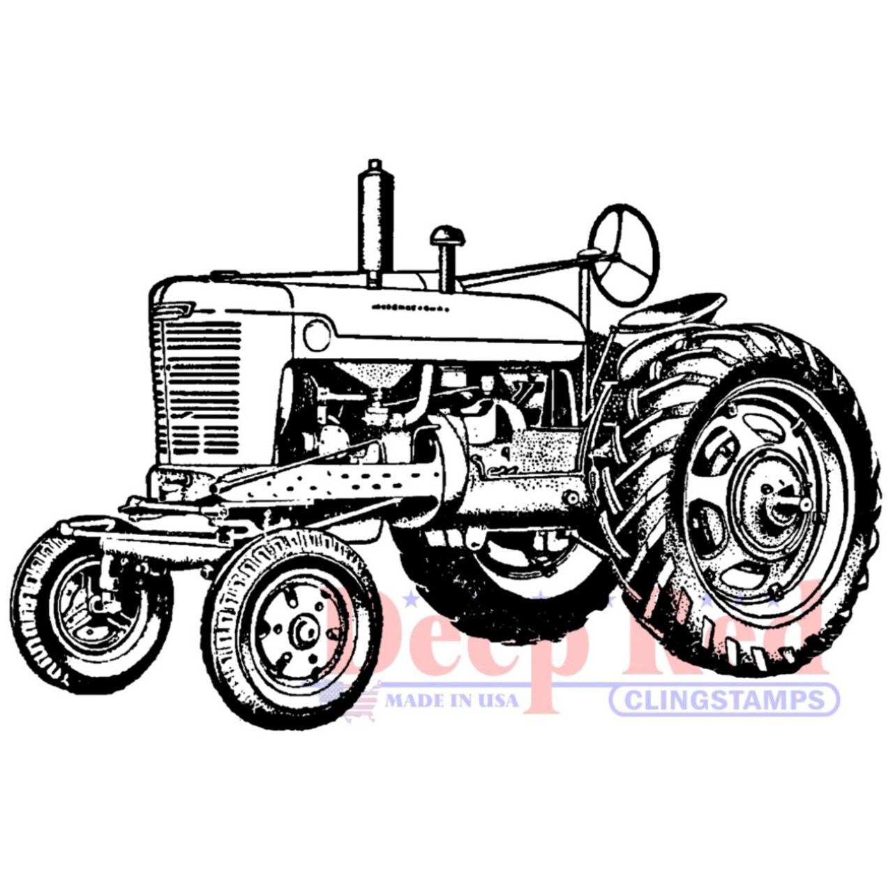 Deep Red Stamps Vintage Farm Tractor Rubber Cling Stamp 3.2 x 2.1 inches
